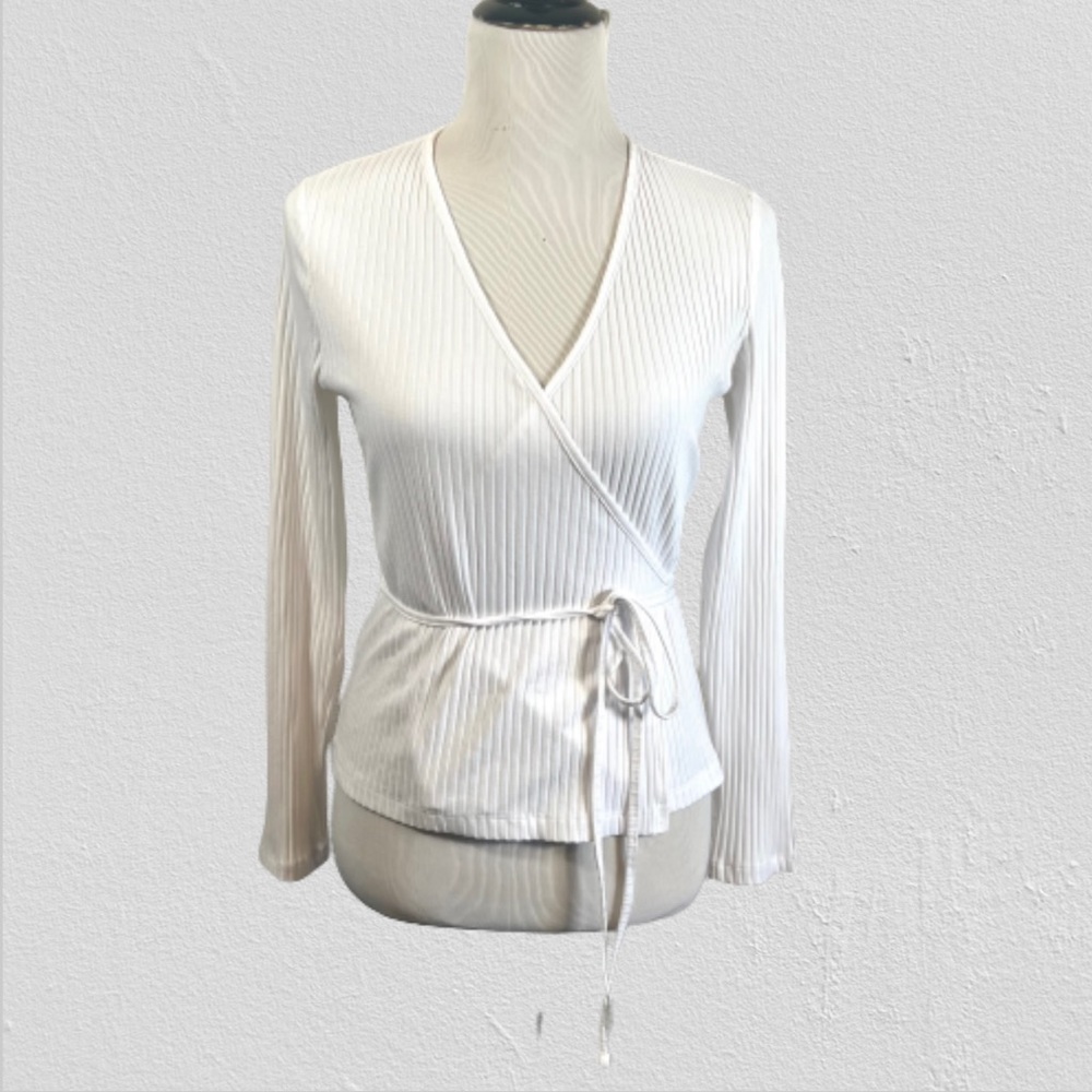 Frank And Oak Long Sleeve Wrap White Top